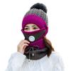 3 Pcs/set Winter Hat For Women With Breathing Valve Mask Knitted Hat Girl Pompoms Hat Warm Add Fur Lined Protective Hat