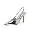 Fashion Ladies Shoes On Sale 2024 New Slingbacks Women's Pumps Sexy Pointed High Heels Silver Leather Party Pumps Elegant Dress Shoes
