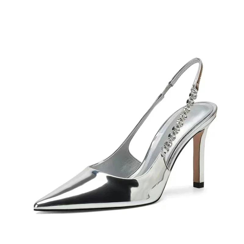 Fashion Ladies Shoes On Sale 2024 New Slingbacks Women's Pumps Sexy Pointed High Heels Silver Leather Party Pumps Elegant Dress Shoes
