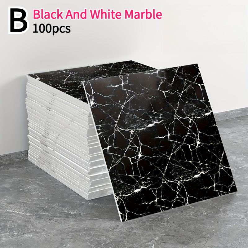 50pcs/100pcs Self-Adhesive Wall Stickers Glossy Marble Pattern Imitation Tile Peel Stick Waterproof Living Room Kitchen Bathroom