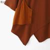 ZANZEA Women Casual Round Neck Summer Short Sleeve Irregular Blouse