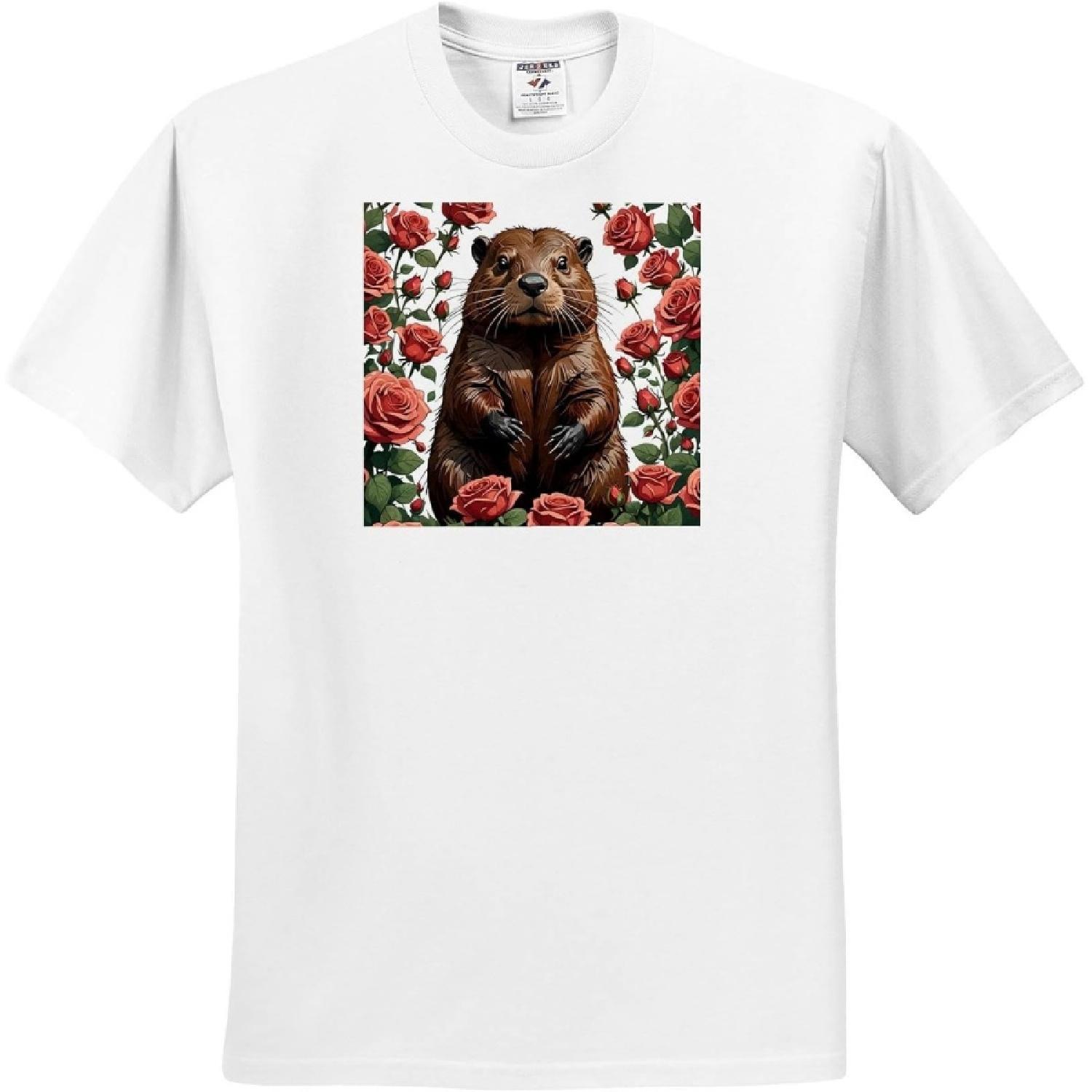 3dRose, A Beaver Surrounded by New York Roses 1, T-Shirt S
