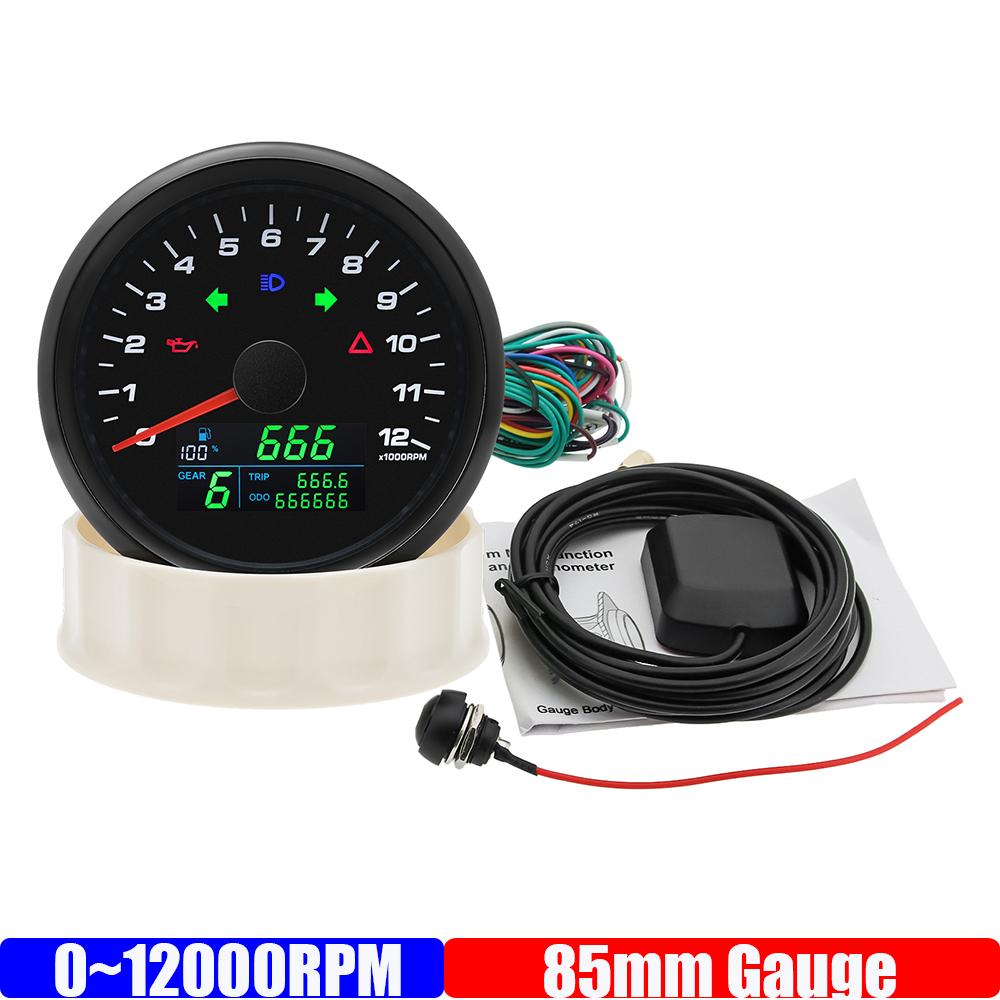 

ZMFJH Multifunctional 85mm Gauge 12000RPM Tachometer+GPS Speedometer+Fuel Level+Voltage with Gear 299KMH MPH Speed Meter 12V24V BN