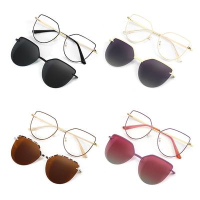 New Fashion 3 In-1 Glasses Metal Frame Cat Eye Anti Blue Light Glasses With 1Pc Magnetic Clip-On Sunglasses Lenses