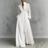 Robe chemise longue plissée taille européenne et américaine à manches longues en pur coton style décontracté de haute qualité pour les vacances robe longue