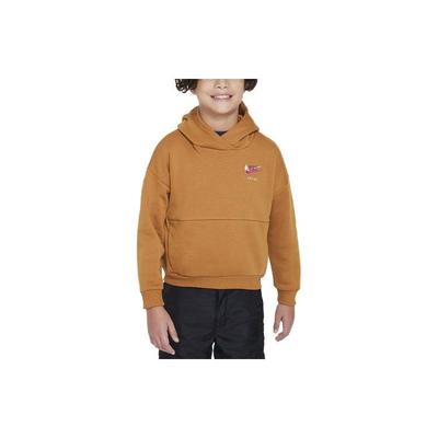 Nike Sportinės aprangos ikona Fleece logotipas su spauda Gobtuvėlais Laisvo kirpimo džemperis Džemperis vaikams Imbiero geltonos spalvos DX5142-754