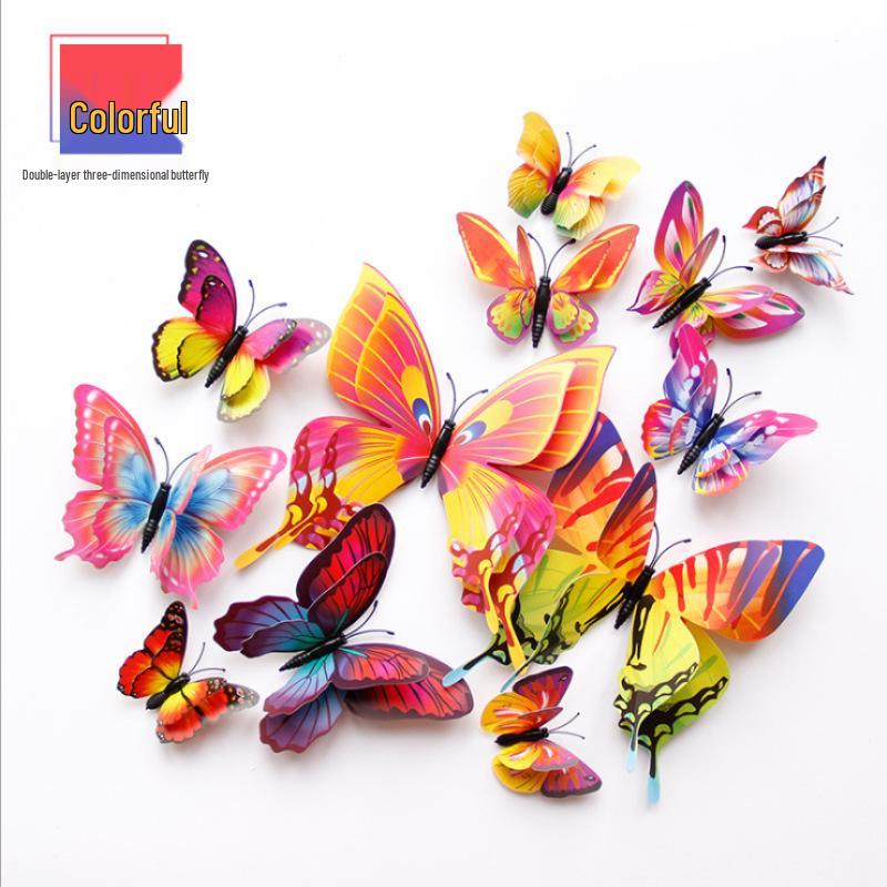 3D Colorful Double-Layer Butterfly Wall Sticker - Self-Adhesive Home Decor