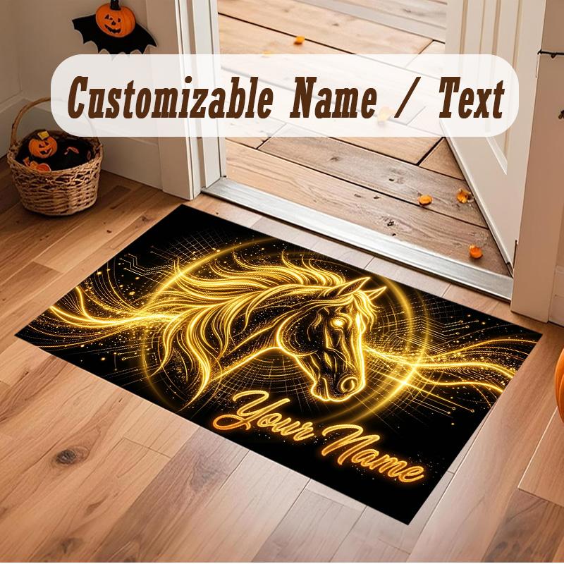 Horse Theme Soft Crystal Velvet Rug Custom Name & Text Print Non Slip Floor Rug for Bedroom Living Room