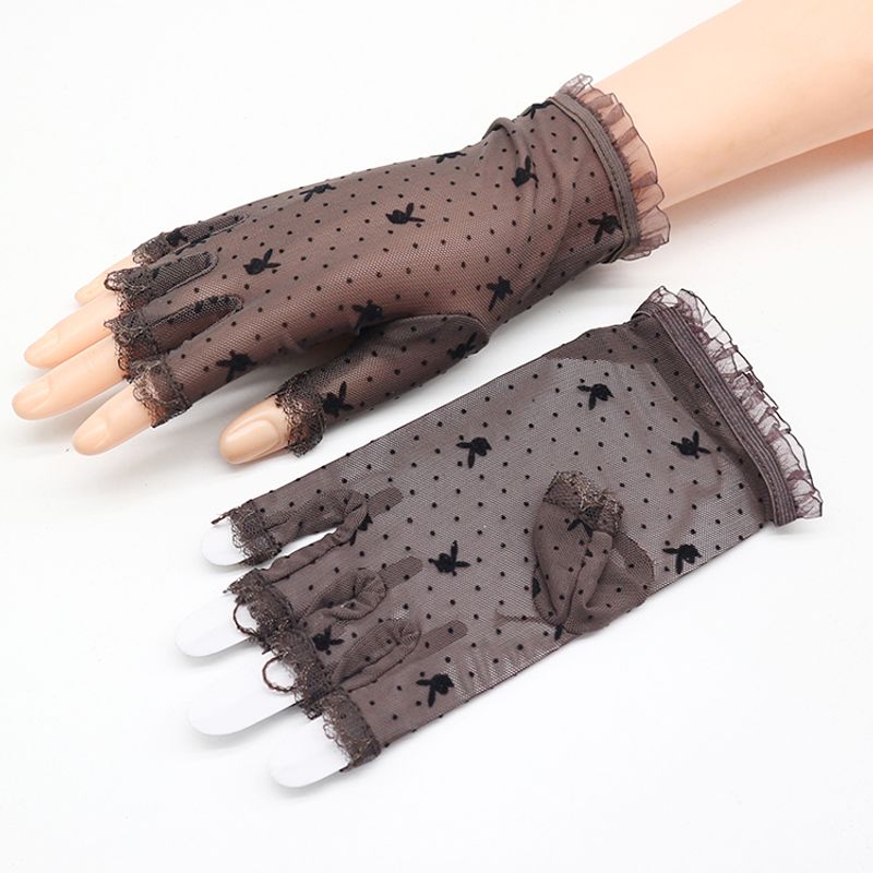 

Driving Half Finger Sun Protection Gloves Women s Thin Summer Cycling Sun-Proof Cycling Lace Short Summer Gloves Delivery Batch Coffee All yards