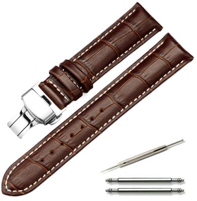 Calme Watch Genuine Crocodile Embossed Fits 12mm To Includes Replacement Instructions Dark Brown White Strap/Band, Leather, One-Push D-Buckle,