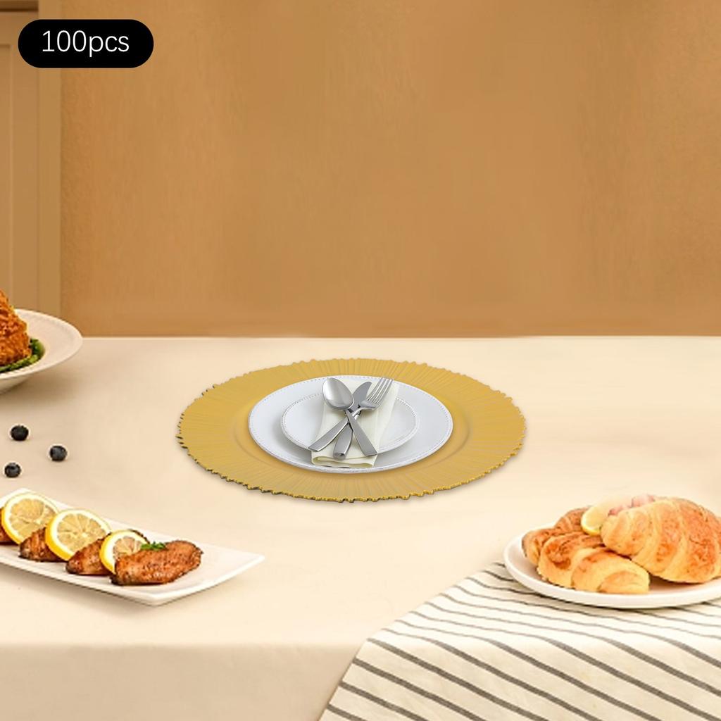Elegant 100-Pack Gold Dessert Plates Set, Perfect for Parties & Events - 13 Inch Round Appetizer Traysfor Catering & Holidays