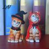 Little Red Riding Hood Cat Halloween Figurine Resin Miniature Statue Desktop Animal Ornaments Wizard Statue with Witch Hat/Cloak/Pumpkin Lamp Design