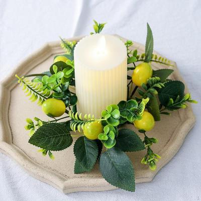 Candle Ring Wreath Garland with Lemon Decor Outdoor Candlestick Holder for Table