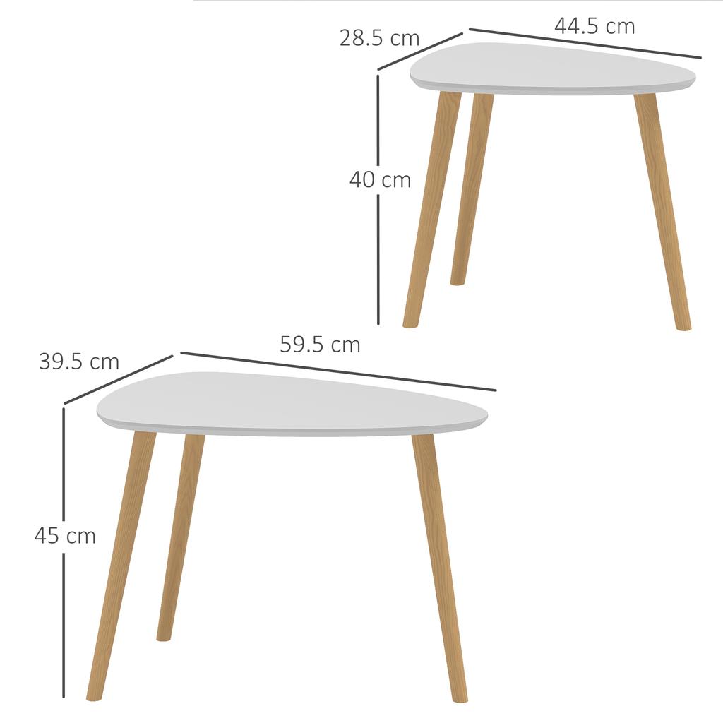 Nesting Coffee Table, Set of 2 Side Tables, Stacking End Tables with Solid Wood Legs, for Living Room Bedroom, Light Grey