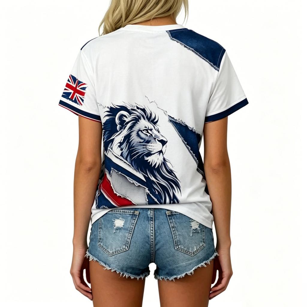 Women's Round Neck Short Sleeve Football Fan Shirt England World Cup Supporter Top Casual Fit Lightweight Breathable Fabric