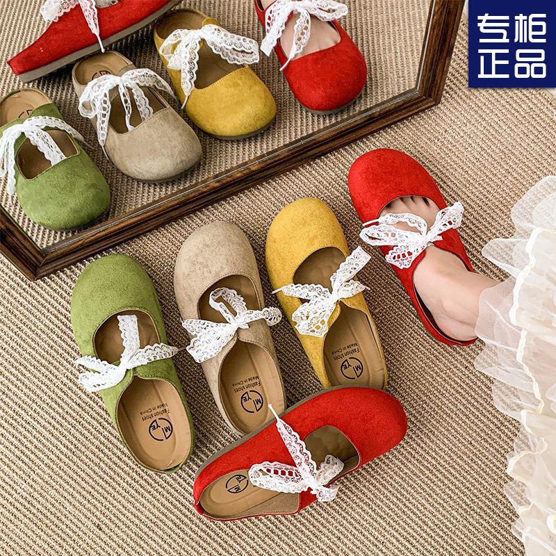 

Lace bow slippers women wear new slippers foreign style bag head half slippers 35 жовтий