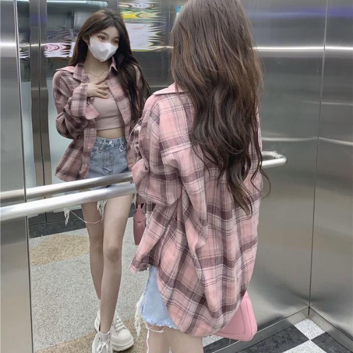 

Женская куртка от солнца в клетку в стиле французский шик - Легкий дышащий топ на весну/лето S