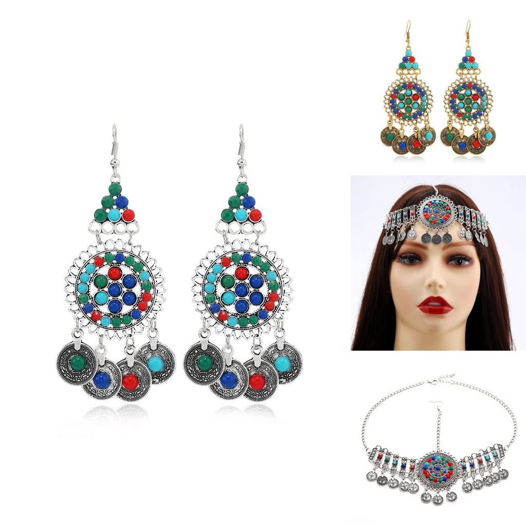 Fashionable Simulated Turquoise Decor Multi Layer Chain Design Women Headwear For Travel Souvenirs