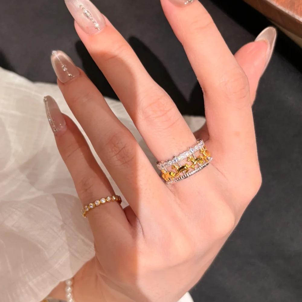 French Retro Rings for Women Luxury Diamond Line Band Vintage Stackable Minimalist Jewelry Gift