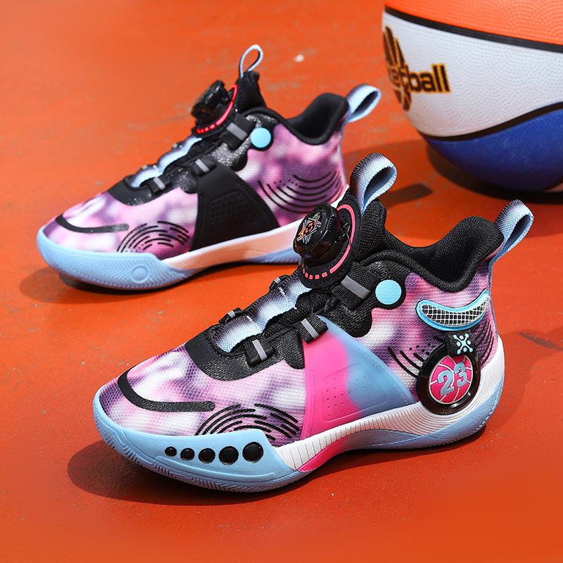 Putian children's mesh basketball shoes summer and autumn boys' actual combat training youth anti-skid rotating buckle running shoes sports