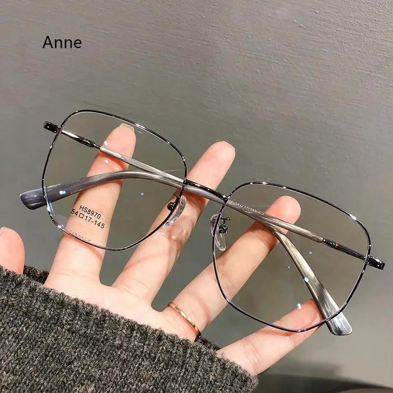 Women Fake Glasses Anti-blue Light Large Frame Glasses Transparent Lens Metal Frame Oversize Eyeglasses UV400 Protection Eyewear