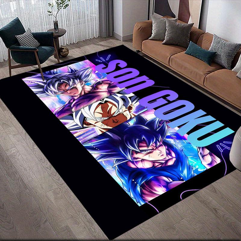 Son Goku Flannel Printed Carpet, Home Sofa Decoration for Living Room & Bedroom, Non‑Slip Play Flannel Floor Mat for Game Room