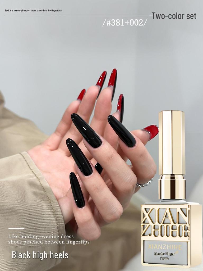 New 2025 Trendy Black & Red Nail Polish Gel for a Chic, High-End Hong Kong Style Look