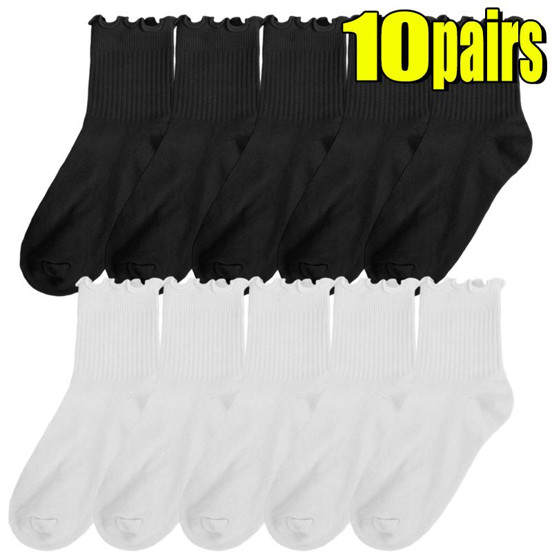 2-20pcs Women Spring and Autumn Stocking Pure Cotton Edge Stacked Socks Ins Trendy White Non Legging Sweating Socks
