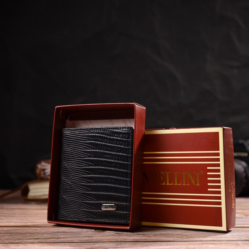 Kožená kompaktní pánská peněženka s ražbou CANPELLINI 21739 Černá