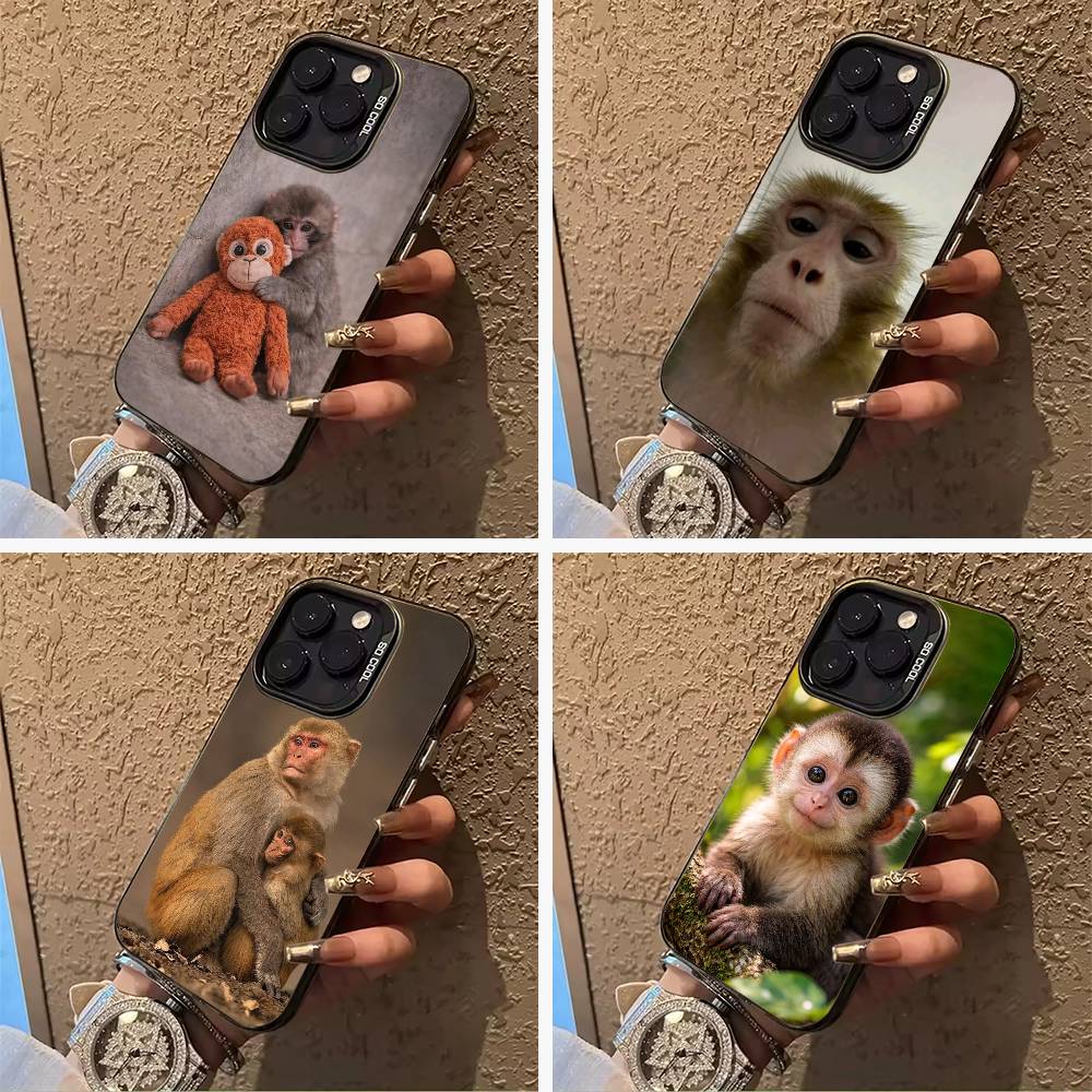C-Cute Funny Monkey Phone Case For iPhone 17,16,15,14,13,12,11 Plus Pro Max Colored Silver Phone Case