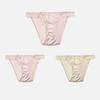 CINOON 3Pcs/Lot Women's Satin Sexy Briefs Lace‑Trim Mesh Spliced Panties Bow‑decor Solid‑Color Hollow‑out Bikini Briefs
