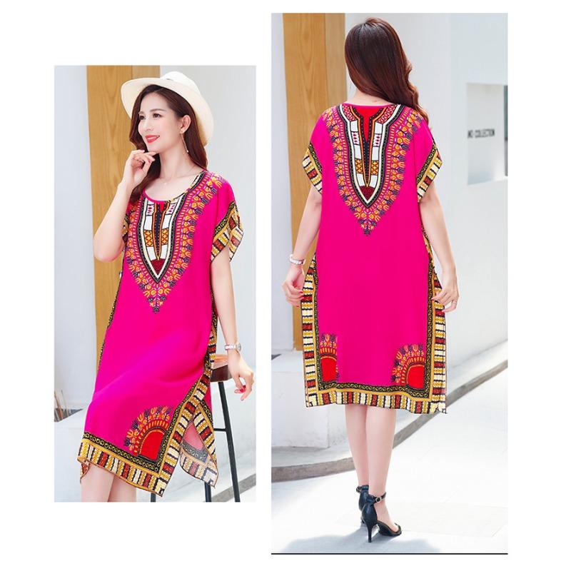 Women's Fashion Summer Spring Print Short Sleeve V-Neck High Waist Casual Beach Dresses