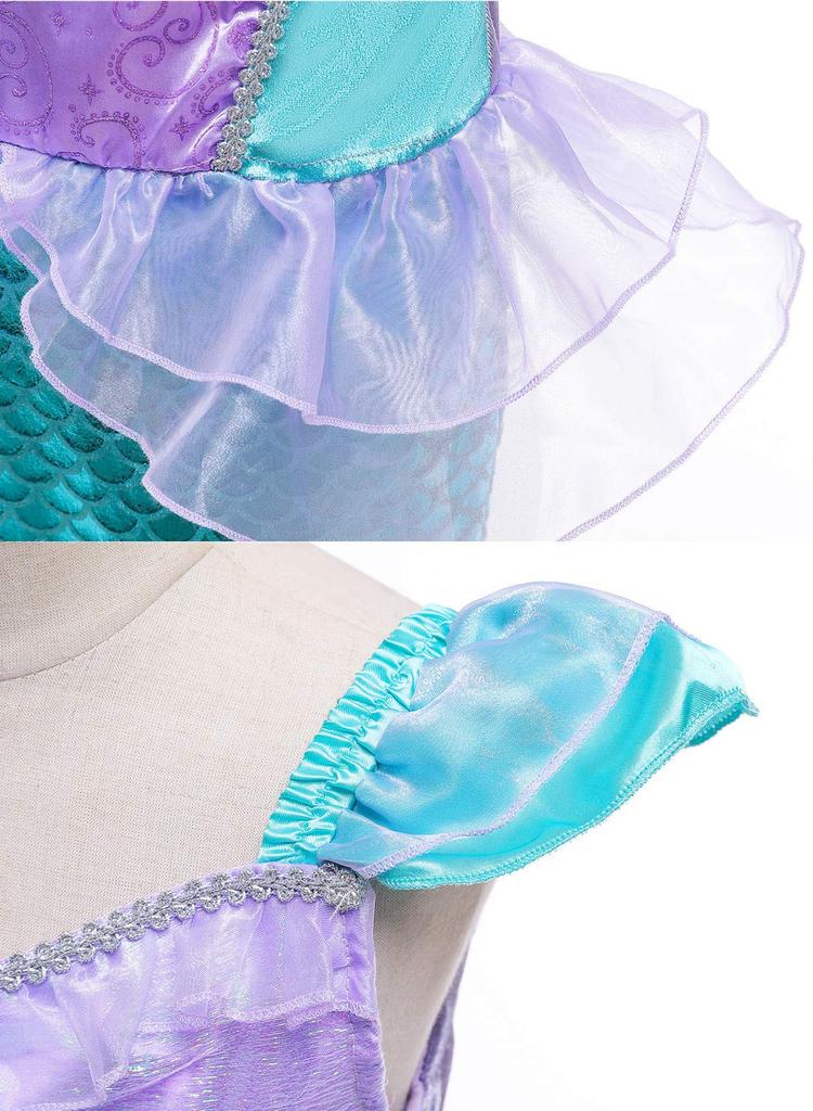 [Axaxa] Princess Dress for Kids Ariel Dress (Little Mermaid-style Dress + Necklace + Bracelet) 3-piece Set 110-130cm Halloween Christmas Present Play