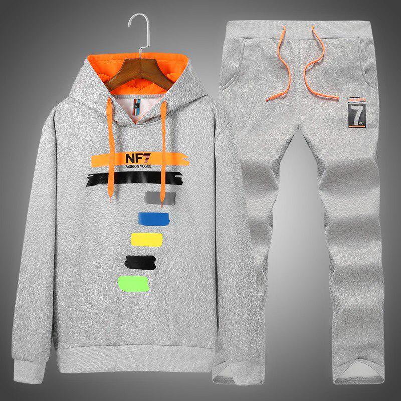 

Мужские спортивные комплекты мода весна осень костюмы из двух частей пальто с капюшоном + брюки брюки XXL серый