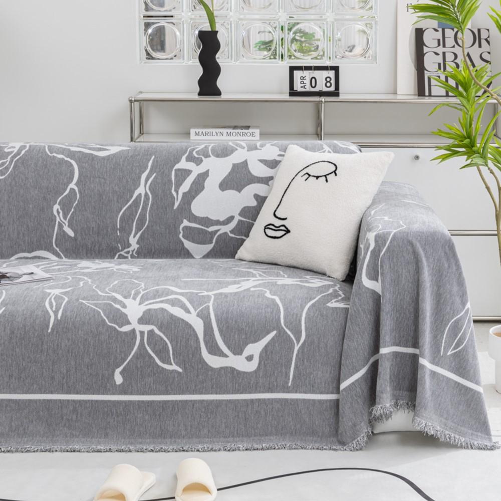 

Чехол для дивана в стиле хиппи с цветами, полотенце для дивана, синель, черно-белый чехол для дивана, коврик для домашних животных, чехол для дивана в гостиной, одеяло 180x130