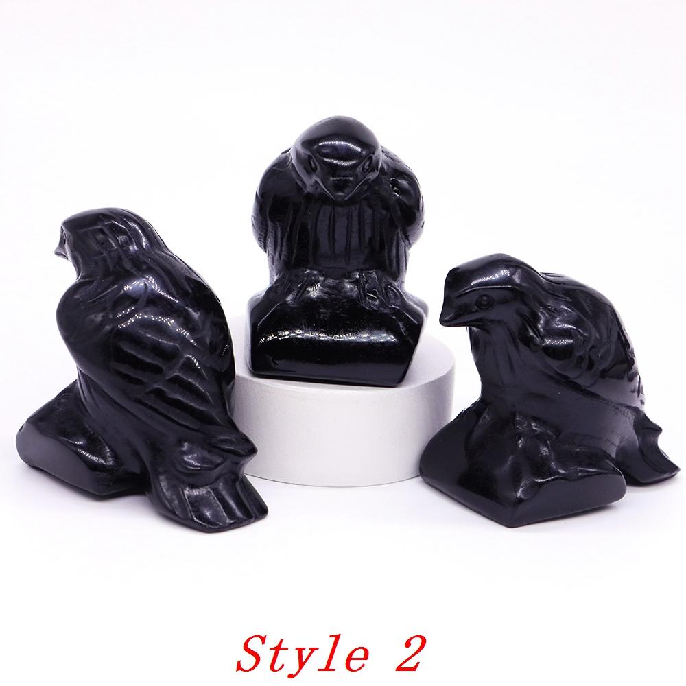 Natural Stone Black Obsidian Carving Matte Crow Quartz Crystals Raven Mini Bird Healing Crystal Ornament Halloween Decor Gifts