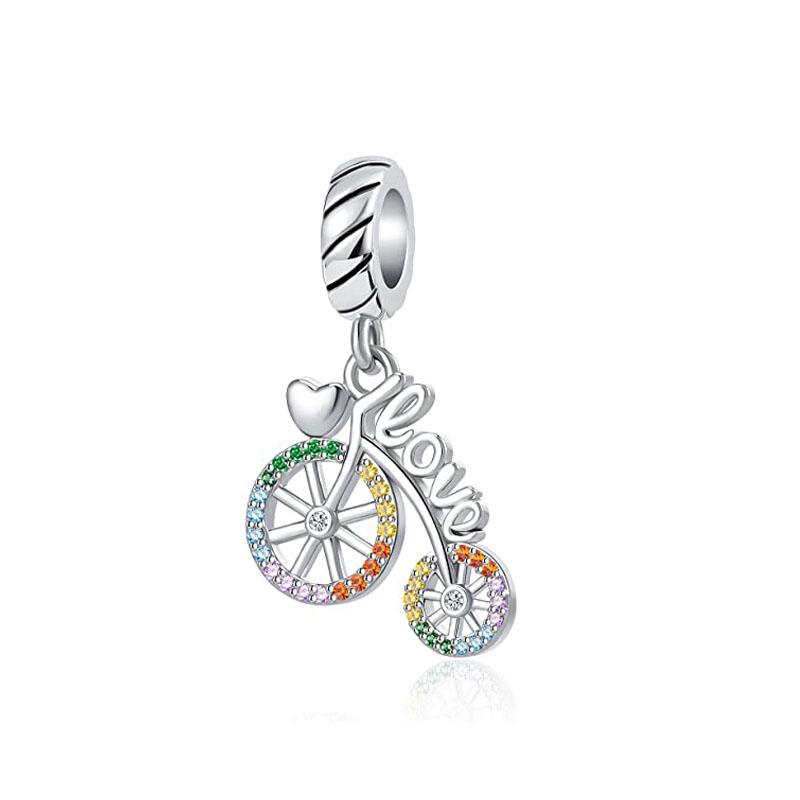 S925 Sterling Silver Pink Black Motorcycle Car Bike Dangle Charm Bead Fit Original  Bracelet Pendant DIY For Women Jewelry