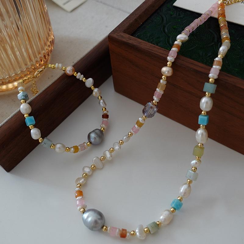 Colorful Summer Freshwater Pearl & Natural Stone Beaded Choker