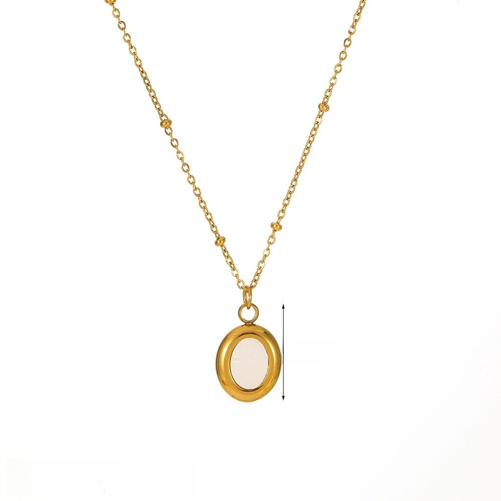 Style Geometric Cat Eye Stone Necklace For Women With Stainless Steel Chain