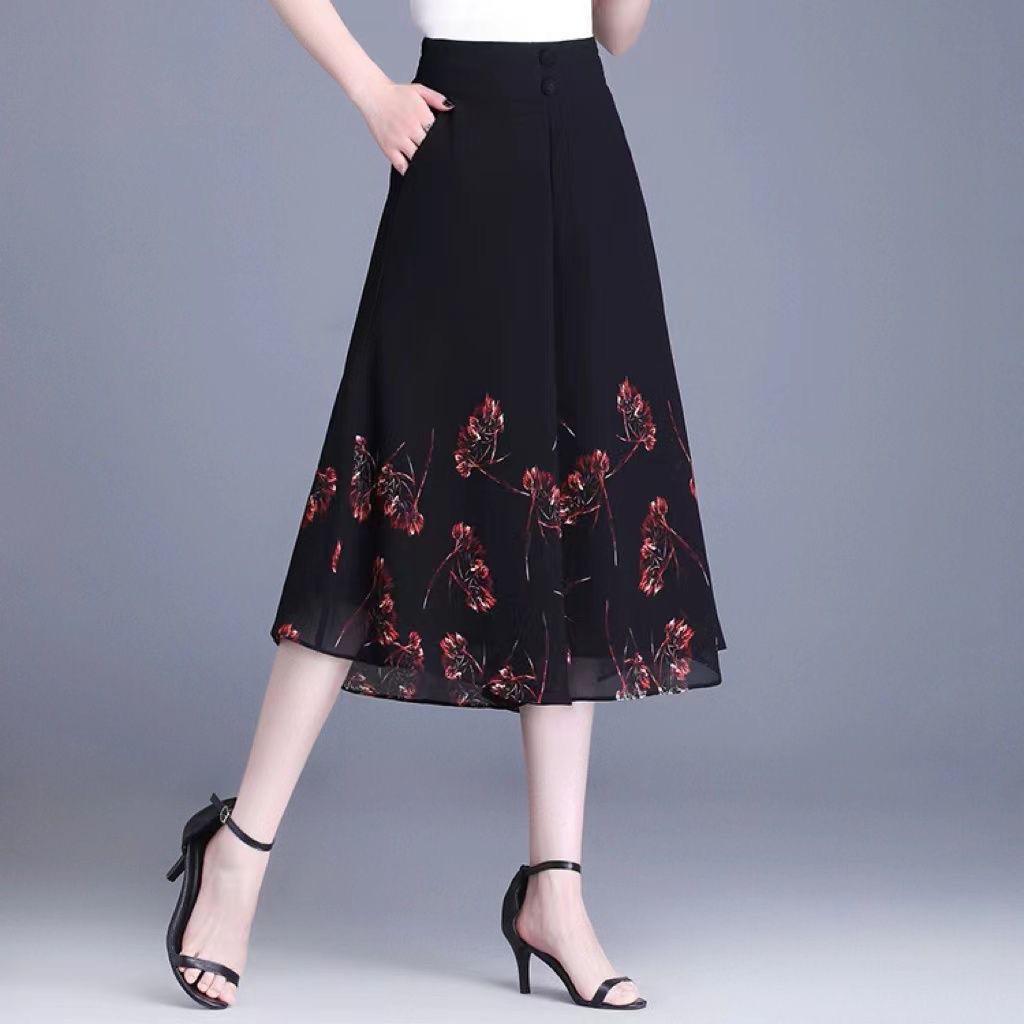 

Summer Women s Thin Chiffon Printed High Waist Wide Leg Pants Casual Skirt Pants Commute Sle Korean Faion 4XL червоний