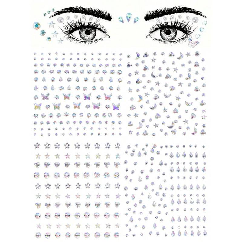 1pcs Self-Adhesive DIY Face Decor Stickers, Glitter Acrylic Rhinestone Stickers With Star, Moon, Butterfly & Flower Patterns,Face Glitter Stickers