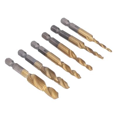 6pcs HSS 4341 Combination Drill Taps Ti-Plating Drill Tap Bit Set Durable Drill Tap Set  Drilling