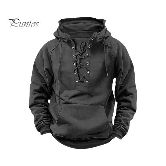 Podzim Zima Muži Mikina s kapucí Šněrovací popruh Volná Elastická manžeta Retro Teplý svetr Středně dlouhá Hip Hop Kapsa Jednobarevná Mikina Top