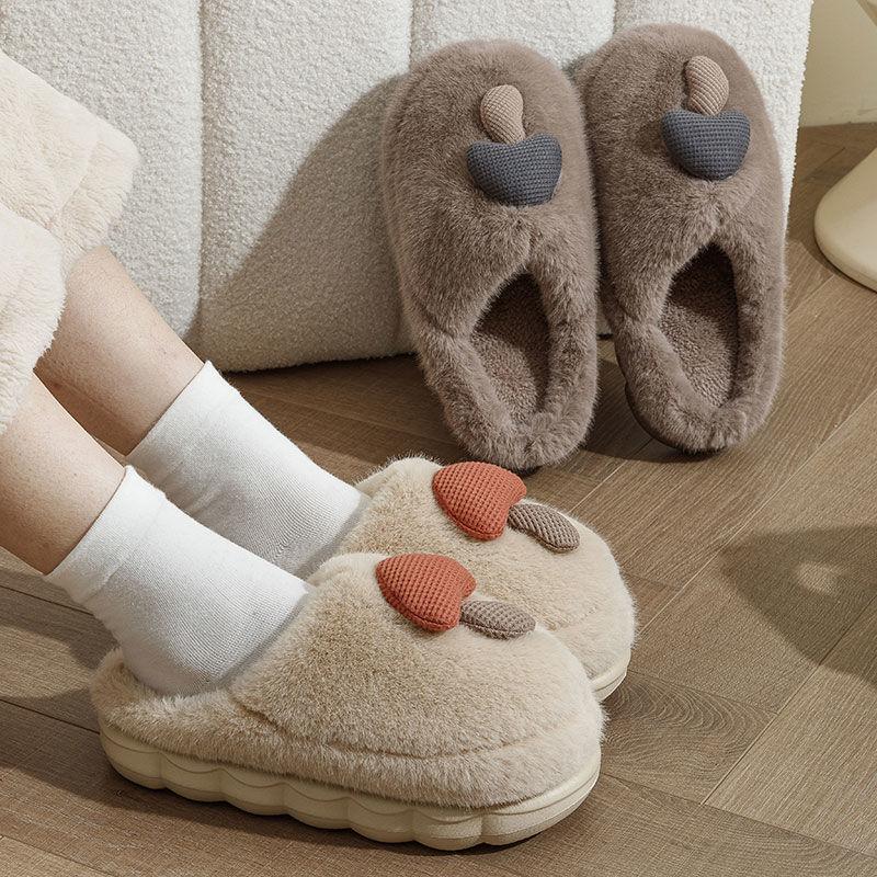 New bag heel cotton slippers winter velvet thickened warm couple home non-slip cartoon cotton shoes