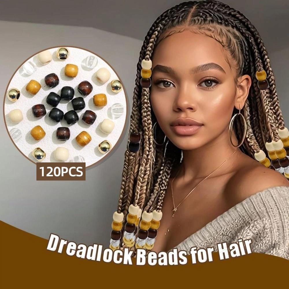 120Pcs Multi Style Dreadlock Hair Beads DIY Crafts Imitation Wood Bead Accessories  Hair Jewelry