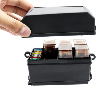12-Slot Relay Box 6 Relays Slots 6 ATC/ATO Standard Fuses Block Holder with 6Pcs Relays, 6Pcs Fuses