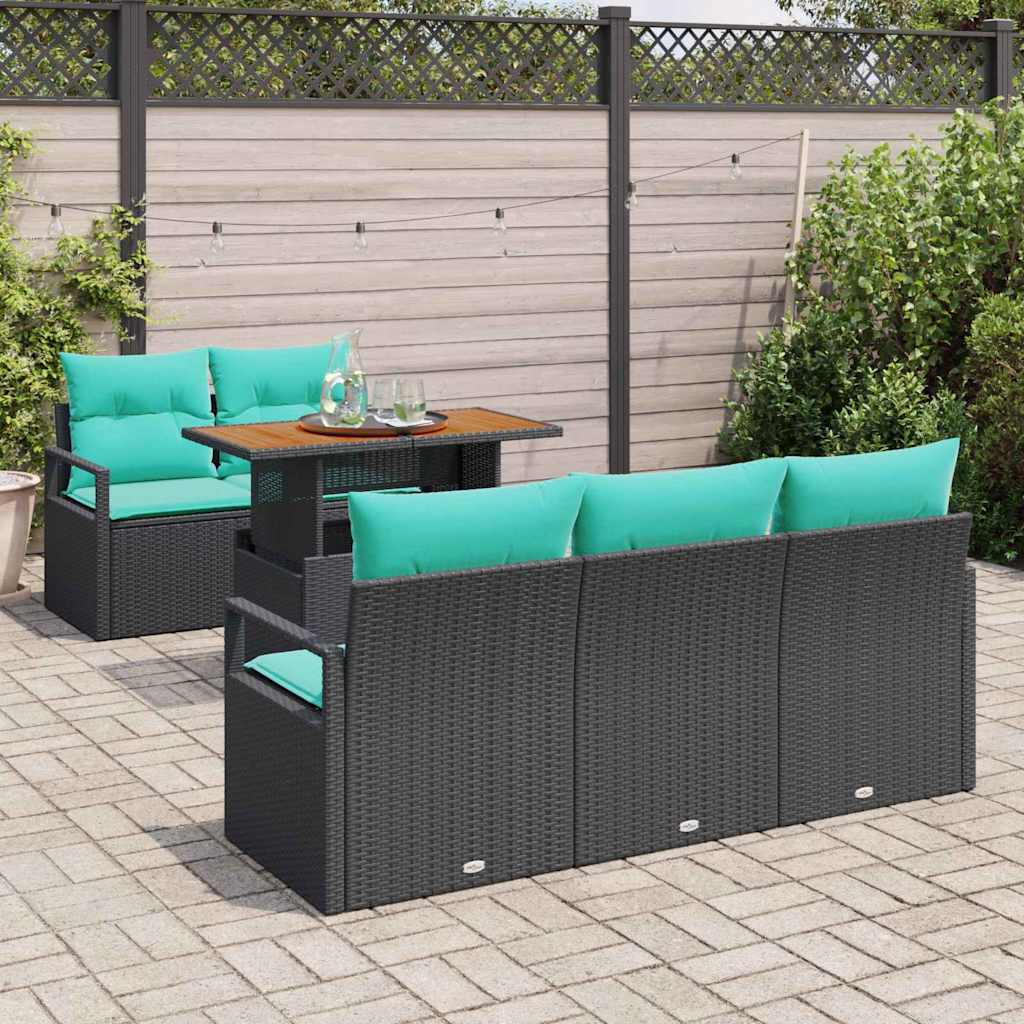 Garden Sofa Set with Cushions 6 pcs Black and Blue