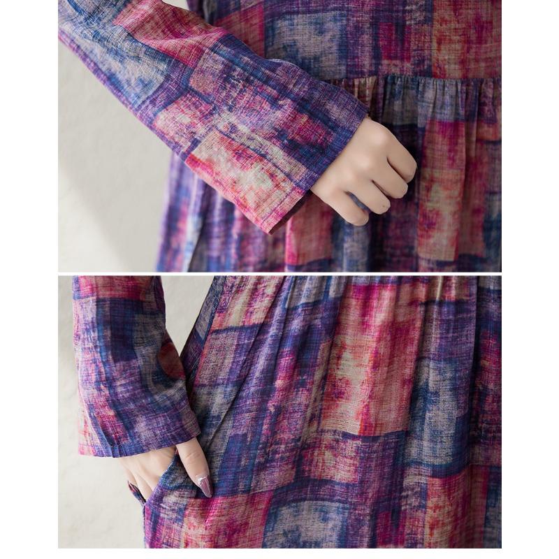 DIMANAF 2024 New Women Autumn Plus Size Dress Long Dress Long Sleeve Printing O-Neck Vintage Clothing Shirt Dress