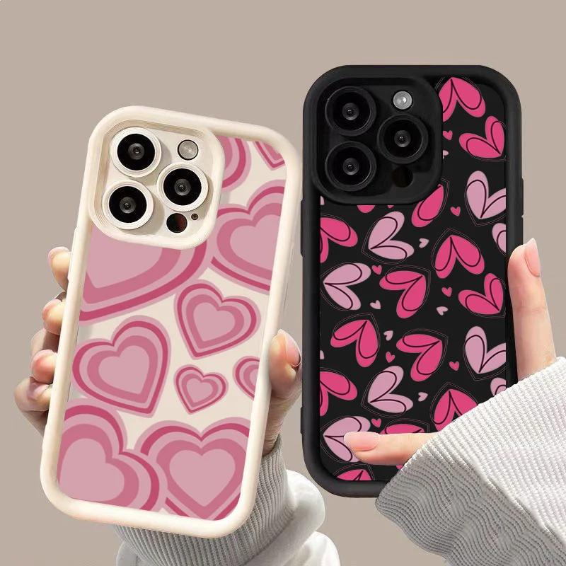 Pink Heart-Shaped Soft Silicone Phone Case for IPhone 17 16 15 14 13 12 11 Pro Max 16e X XR 7 8 Plus Shockproof Back Cover