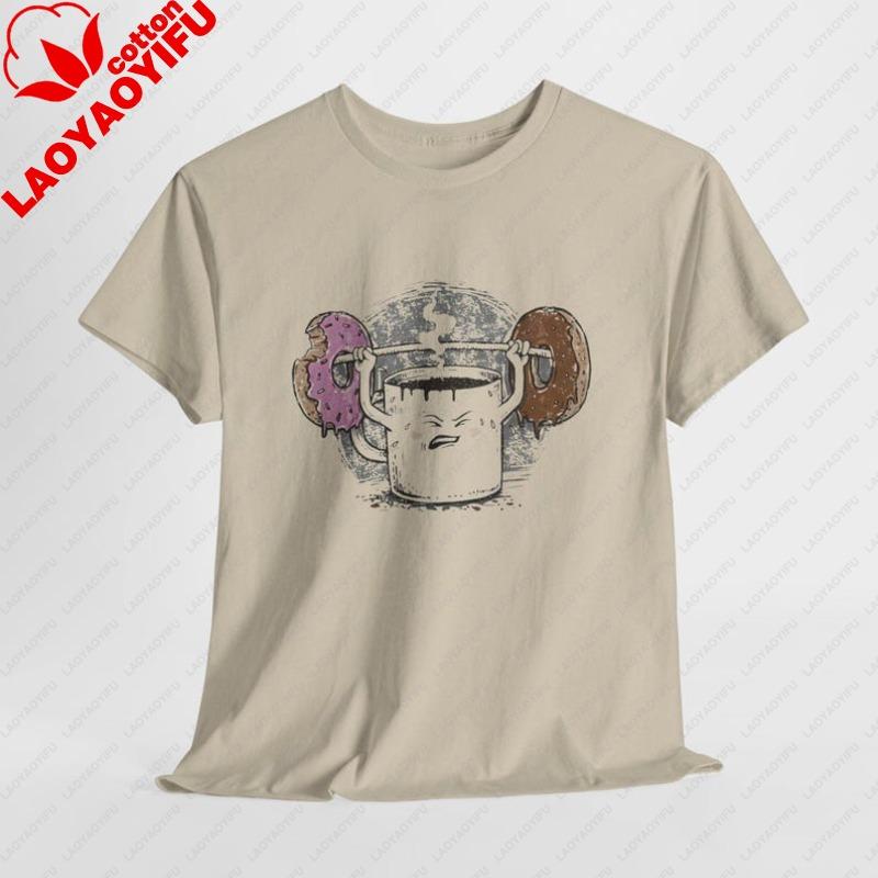 

Coffee and Donuts Then Weight Lifting Meme Kawaii Marshmallow with Donut Ears TShirt Cute Food Illustration Graphic T Shirts S